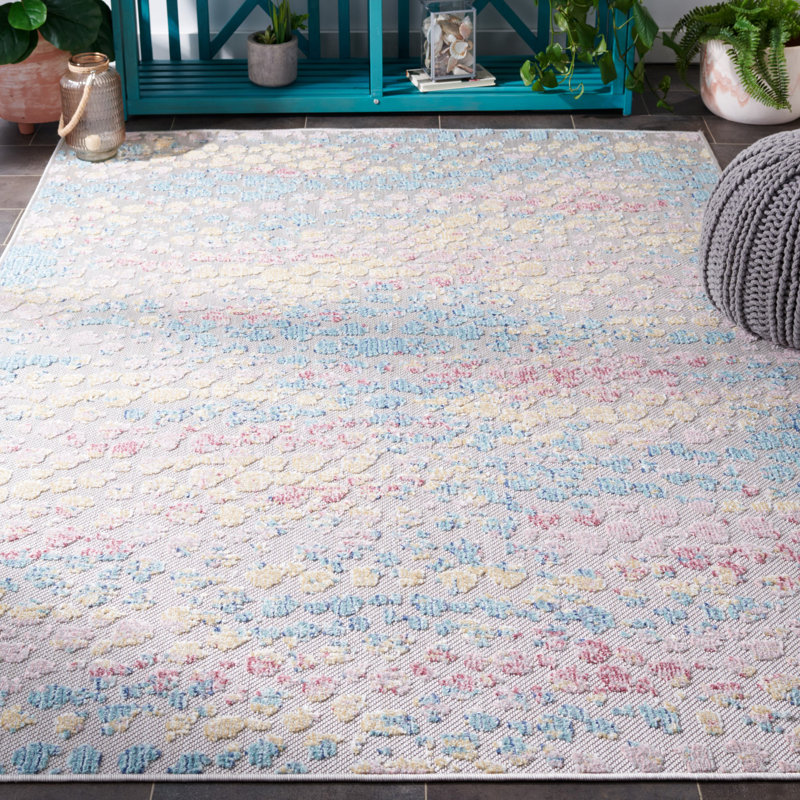 Wrought Studio Clerkin Aqua/Pink Indoor/Outdoor Rug Wayfair